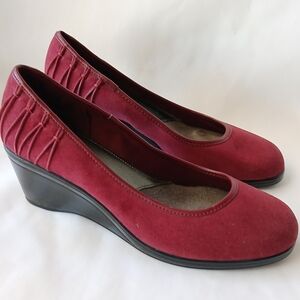 Kate Ann Elegant Burgundy Leah Med Wedge Pump  Shoes Round Toe Slip On 6M